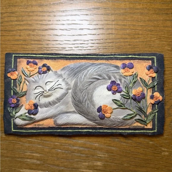 Set of 2 E. Smithson Cat Folk Art Resin Wall 3D Plaque Home Decor 8X4" - Picture 3 of 5